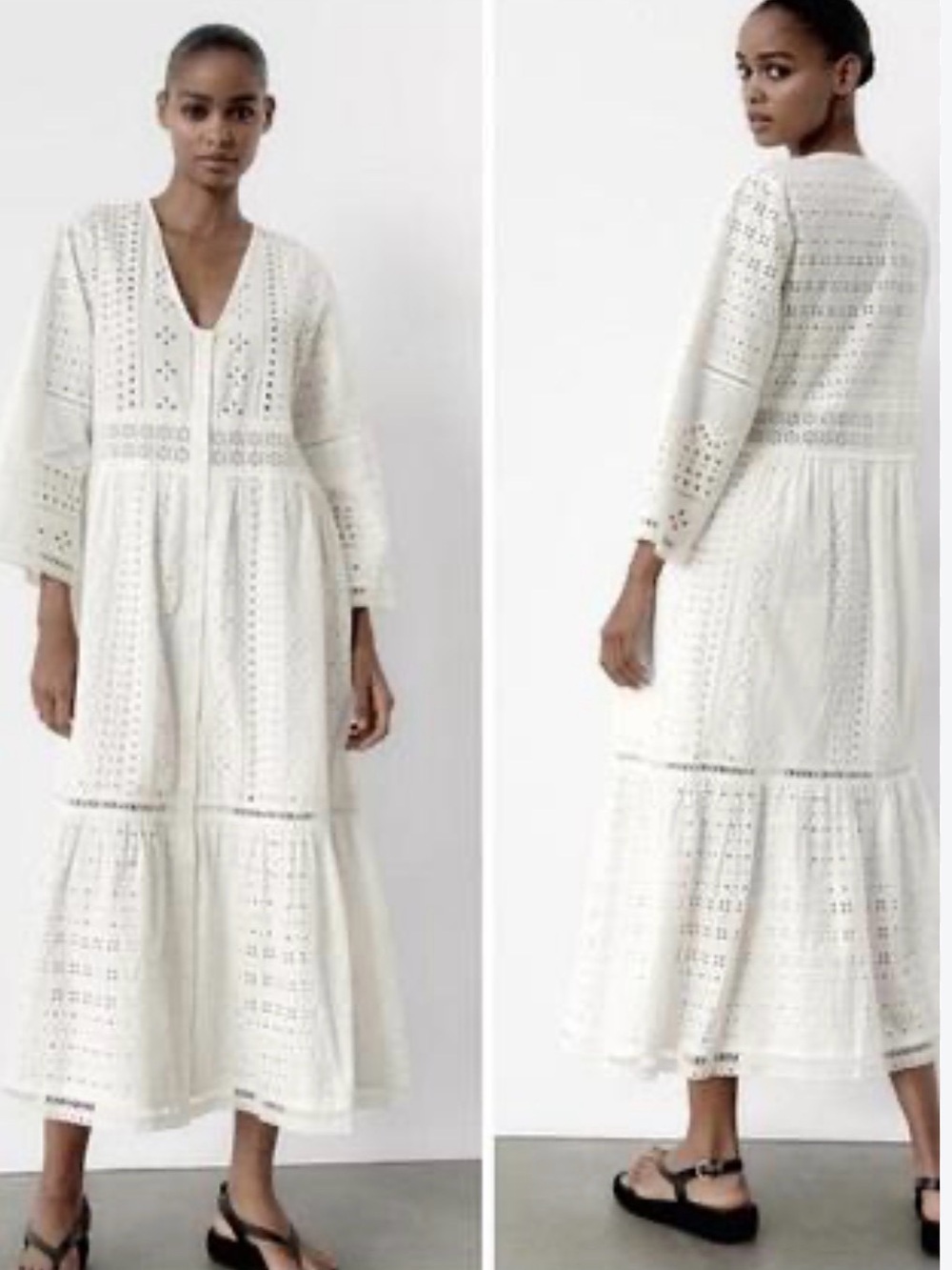 Zara White Eyelet Maxi Dress